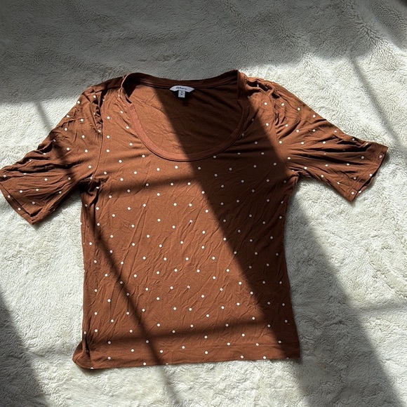 Reitmans Brown Polka Dot Short Sleeved Size Medium Top - Picture 1 of 5